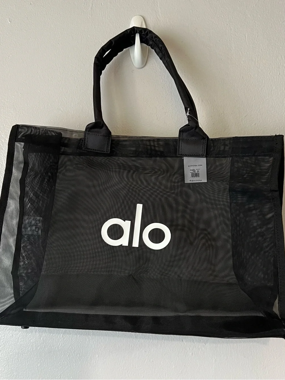 Alo Black Mesh Tote Bag with White Logo